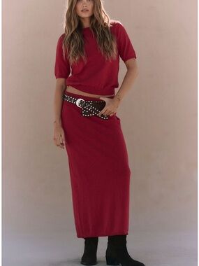 NWOT Free People Isabella sweater skirt set Deep Cherry Knit Maxi XS